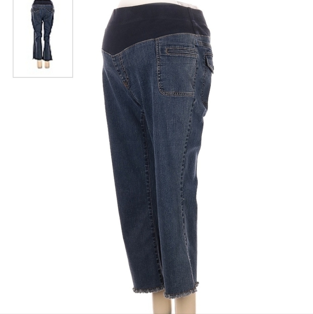 Duo Maternity Stretch Blue Denim Cropped Raw Hem Jeans Women's Small S Low Panel